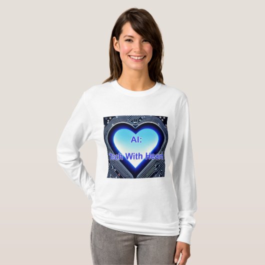 AI: Tech with Heart Women's Long Sleeve White T-shirt (Voorkant volledig)