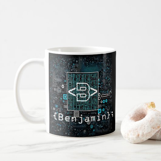 Ai - Technologie - Codeermonogram - letter B Koffiemok (Met donut)