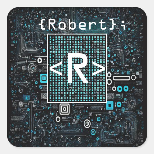 Ai - Technologie - Codeermonogram - letter R Vierkante Sticker (Voorkant)