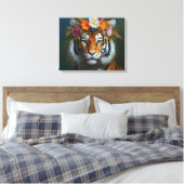 AI Tijger met bloemen Canvas Afdruk (Insitu (Slaapkamer))