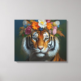 AI Tijger met bloemen Canvas Afdruk
