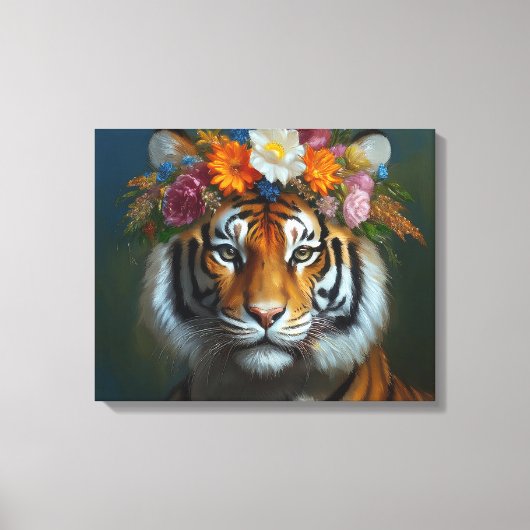 AI Tijger met bloemen Canvas Afdruk (Voorkant)