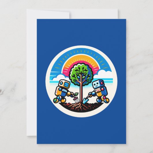 AI Tree Planter Sticker Milieuvriendelijk Robotont Feestdagenkaart (Voorkant)