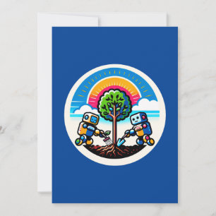 AI Tree Planter Sticker Milieuvriendelijk Robotont Feestdagenkaart
