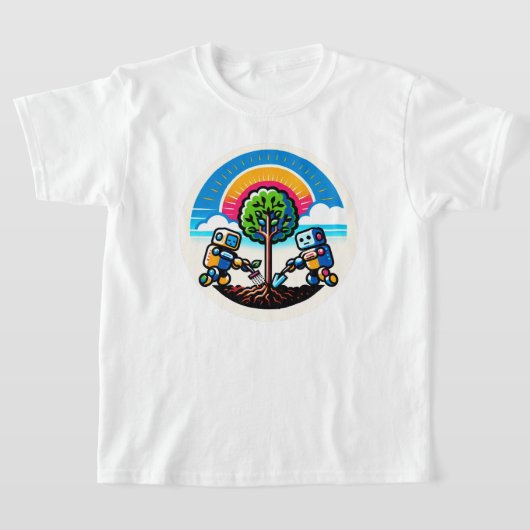 AI Tree Planter Sticker Milieuvriendelijk Robotont T-shirt (Laagn)
