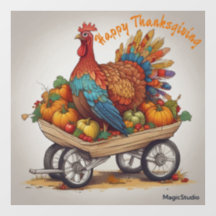 AI Turkije Wheelbarrow Thanksgiving Window Decal