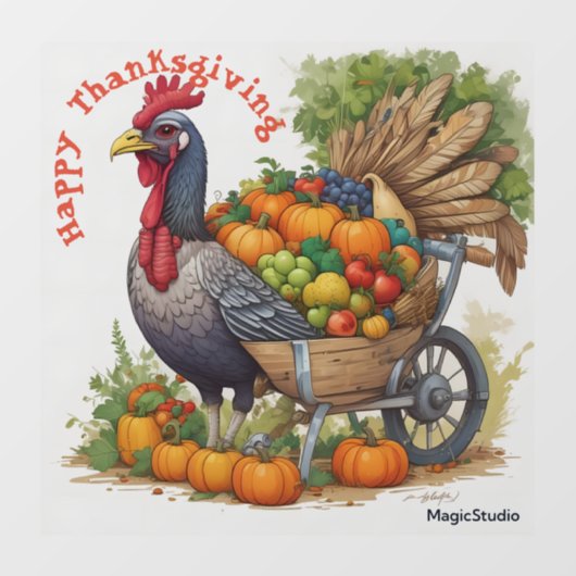 AI Turkije & Wheelbarrow Thanksgiving Window Decal (Vel)