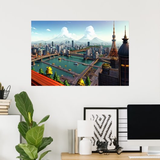 Ai uitzicht hoe Tokio eruit ziet | AI Art Poster (Thuiskantoor)