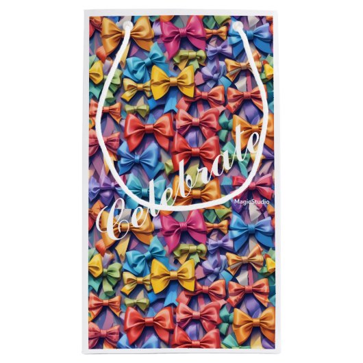 AI Vieren Multi-Coloured Bow Pattern Gift Bag Klein Cadeauzakje (Achterkant)