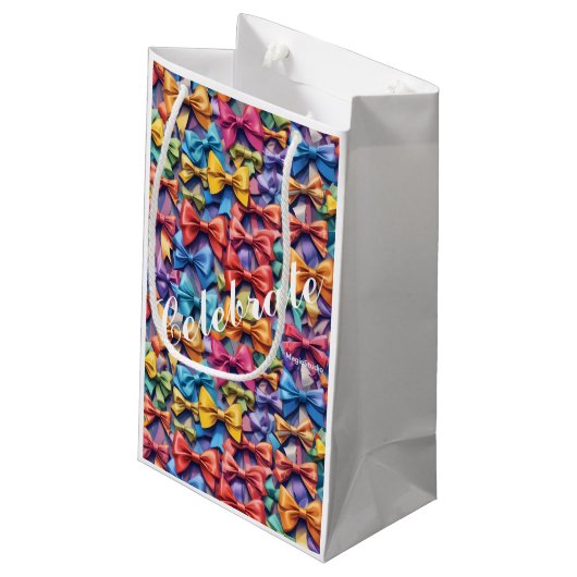 AI Vieren Multi-Coloured Bow Pattern Gift Bag Klein Cadeauzakje (Achterkant Gekanteld)