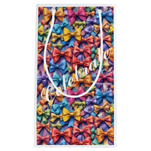 AI Vieren Multi-Coloured Bow Pattern Gift Bag Klein Cadeauzakje (Voorkant)