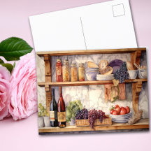 AI Vintage Landelijke Keuken Planken Wijn Druiven