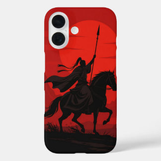 AI Warrior iPhone Hoesje – Epische Rode Zon Silhou