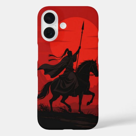 AI Warrior iPhone Hoesje – Epische Rode Zon Silhou (Achterkant)