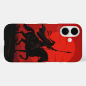 AI Warrior iPhone Hoesje – Epische Rode Zon Silhou (Achterkant (horizontaal))