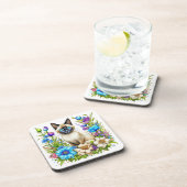 Ai Waterverf Siamese kat in bloemen Bier Onderzetter (Rechterzijde)