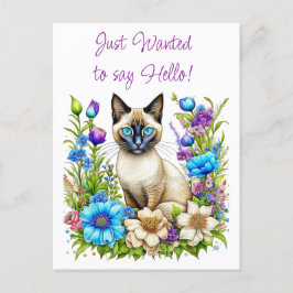 Ai Waterverf Siamese kat in bloemen Briefkaart