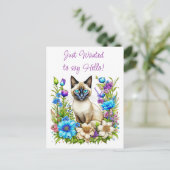 Ai Waterverf Siamese kat in bloemen Briefkaart (Staand voorkant)