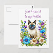 Ai Waterverf Siamese kat in bloemen Briefkaart (Voorkant / Achterkant)