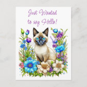 Ai Waterverf Siamese kat in bloemen Briefkaart (Voorkant)