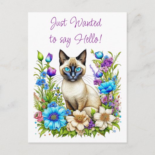 Ai Waterverf Siamese kat in bloemen Briefkaart (Voorkant)