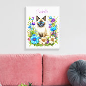 Ai Waterverf Siamese kat in bloemen gepersonalisee Canvas Afdruk (Insitu (Woonkamer))