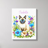 Ai Waterverf Siamese kat in bloemen gepersonalisee Canvas Afdruk (Voorkant)
