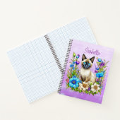 Ai Waterverf Siamese kat in bloemen gepersonalisee Notitieboek (Binnen)
