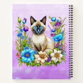 Ai Waterverf Siamese kat in bloemen gepersonalisee Notitieboek (Achterkant)