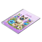 Ai Waterverf Siamese kat in bloemen gepersonalisee Notitieboek (Linkerzijde)