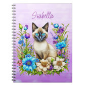 Ai Waterverf Siamese kat in bloemen gepersonalisee Notitieboek (Voorkant)