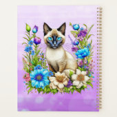 Ai Waterverf Siamese kat in bloemen gepersonalisee Planner (Achterkant)