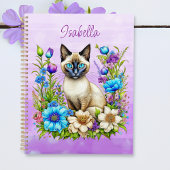 Ai Waterverf Siamese kat in bloemen gepersonalisee Planner