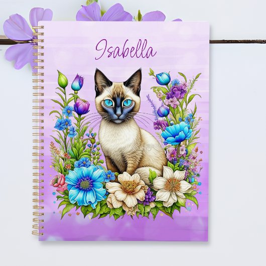 Ai Waterverf Siamese kat in bloemen gepersonalisee Planner
