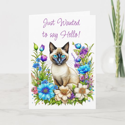 Ai Waterverf Siamese kat in bloemen Kaart (Voorkant)