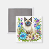 Ai Waterverf Siamese kat in bloemen Magneet (Voorkant / Achterkant)