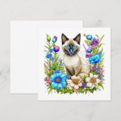 Ai Waterverf Siamese kat in bloemen Notitiekaartje (Voorkant / Achterkant)