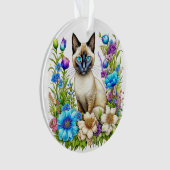 Ai Waterverf Siamese kat in bloemen Ornament (voorkant)