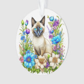 Ai Waterverf Siamese kat in bloemen Ornament (voorkant)