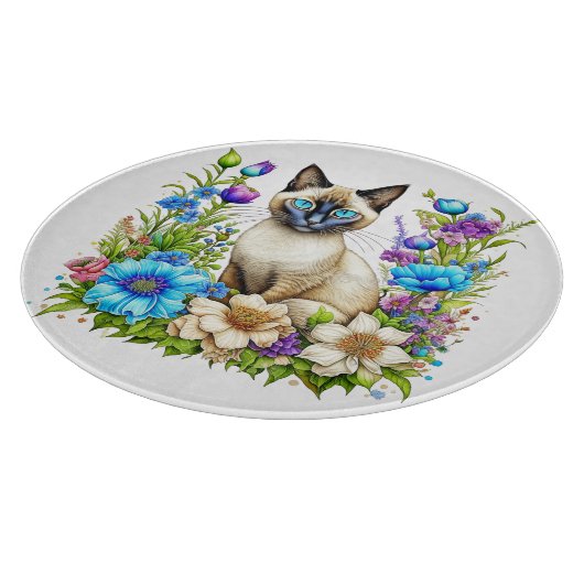 Ai Waterverf Siamese kat in bloemen Snijplank (Hoek)