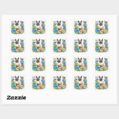 Ai Waterverf Siamese kat in bloemen Vierkante Sticker (Vel)