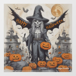 AI Winged Skeleton Halloween Window Cling Decal