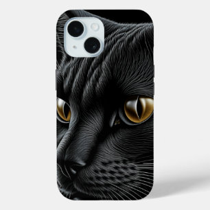 AI Zwarte Kat met Gele Ogen iPhone 15 Case