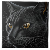 AI Zwarte Kat met Gele Ogen Tegeltje (Voorkant)