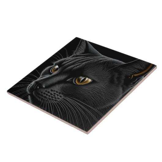 AI Zwarte Kat met Gele Ogen Tegeltje (Zijkant)