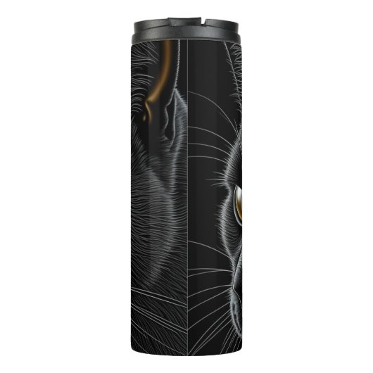 AI Zwarte Kat met Gele Ogen Thermosbeker (Achterkant)