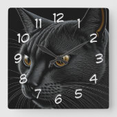 AI Zwarte Kat met Gele Ogen Vierkante Klok (Voorkant)