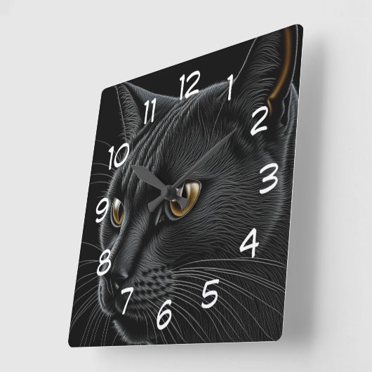 AI Zwarte Kat met Gele Ogen Vierkante Klok (Hoek)