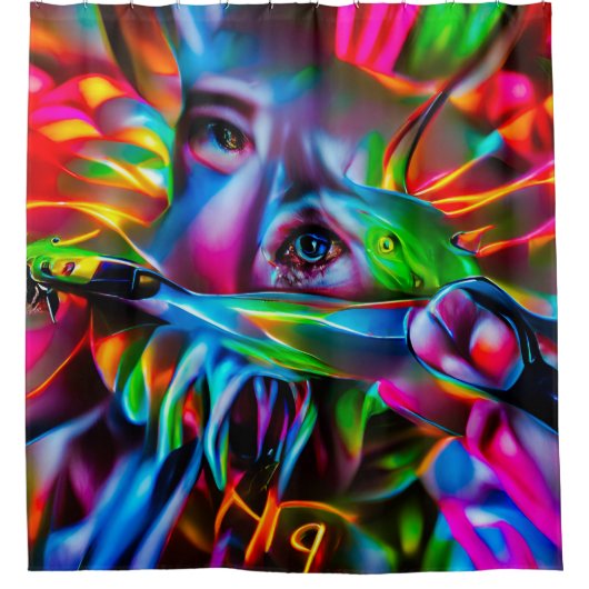 Aichmofobie: levendige surrealistische kunst douchegordijn (Voorkant)