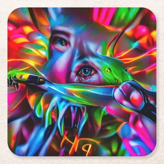 Aichmofobie: levendige surrealistische kunst kartonnen onderzetters (Voorkant)